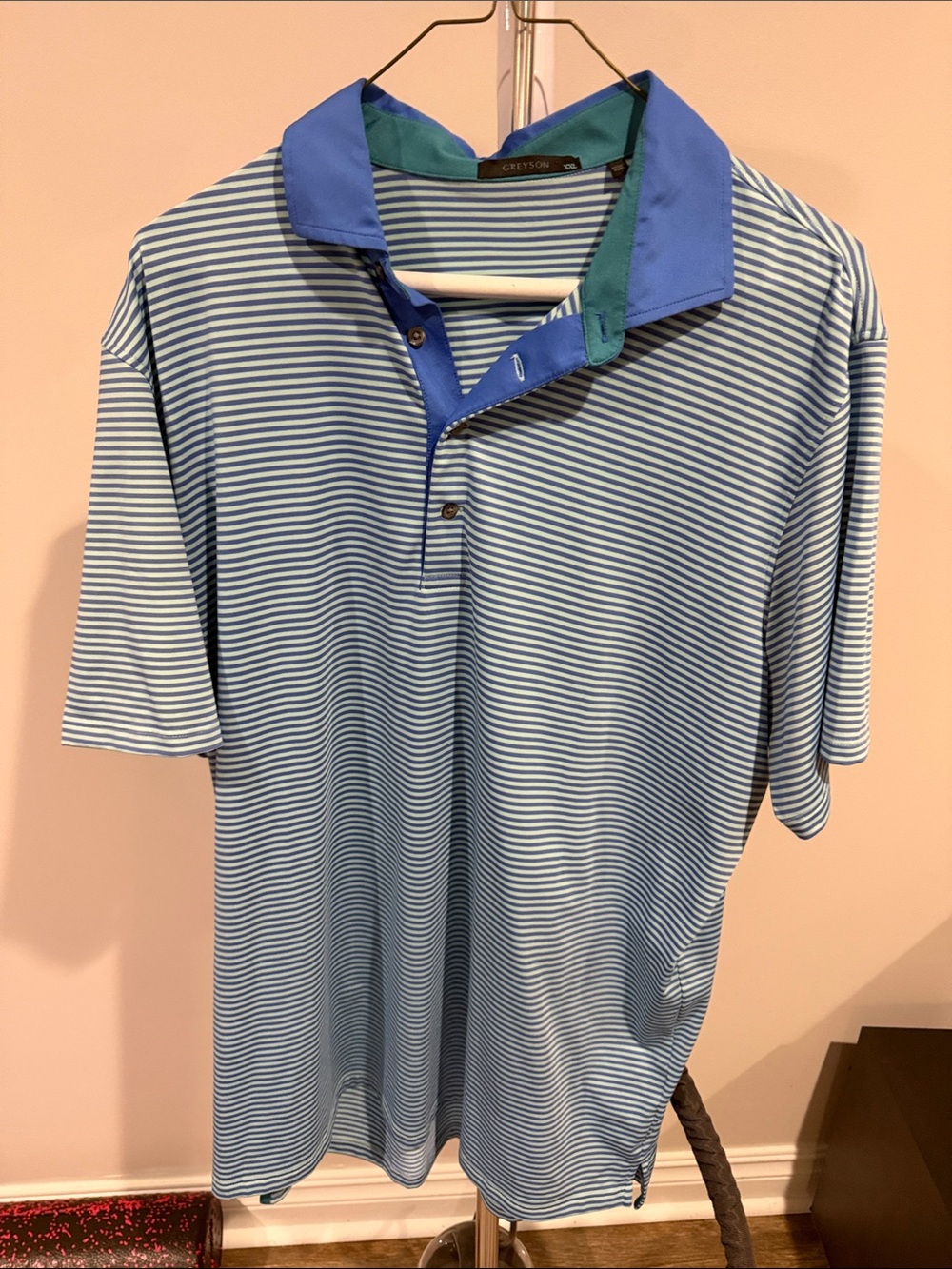 Greyson Blue & Teal Contrast-Collar Striped Polo